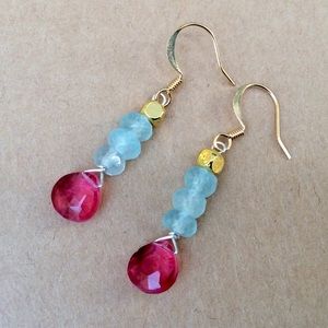 Hand Crafted Pink and Blue Earrings